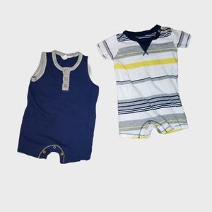 Burt's Bees Baby Romper Set white navy yellow gray